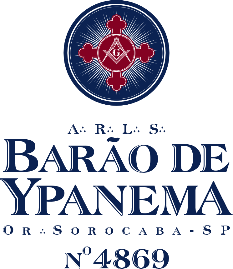 Marca da A∴R∴L∴S∴ Barão de Ypanema, Oriente de Sorocaba-SP, nº 4869, com o brasão circular azul e bordô acima do nome